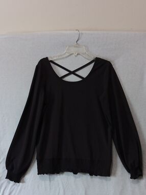 Micheal Kors Dark Brown Long-Sleeve Cross-Back Women's Top.